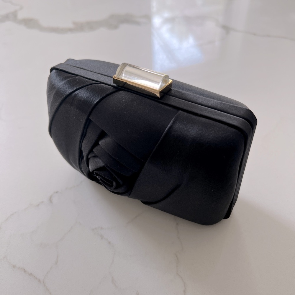 Franchi rose black clutch evening bag